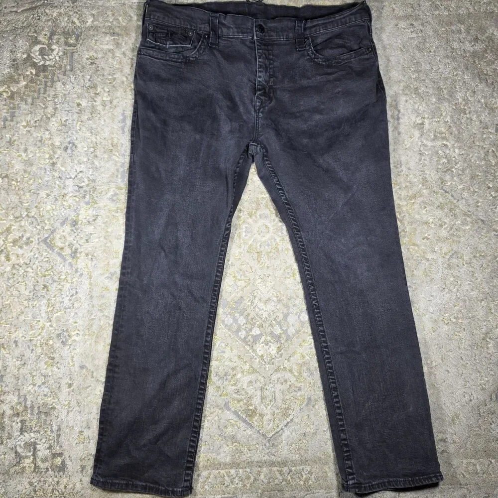 True Religion Jeans Mens 42x29 Black Ricky  Relaxed Straight Denim